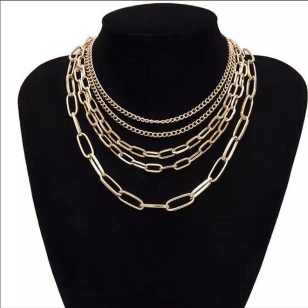 Multi Layered Gold Chain Punk Choker Necklace, nice Necklace, cute Necklace - Picture 2 of 6
